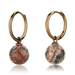 TK2572 - IP Coffee light Stainless Steel Earrings with Semi-Precious Leopard Stone in Multi Color