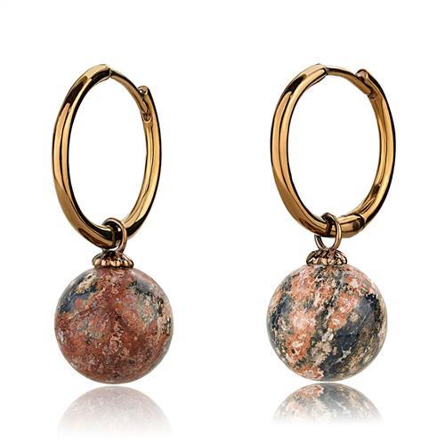 TK2572 - IP Coffee light Stainless Steel Earrings with Semi-Precious Leopard Stone in Multi Color