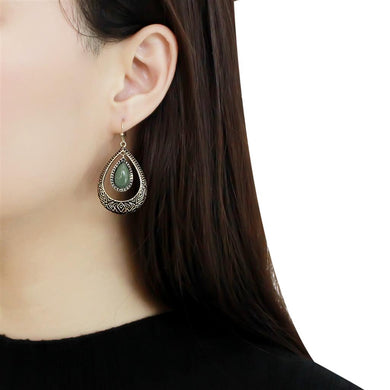 TK2576 - IP Gold(Ion Plating) Stainless Steel Earrings with Semi-Precious Jade in Emerald
