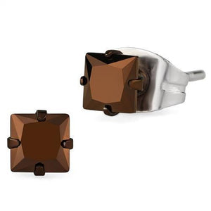 TK2582 - Two Tone IP Light Brown (IP Light coffee) Stainless Steel Earrings with AAA Grade CZ  in Light Coffee