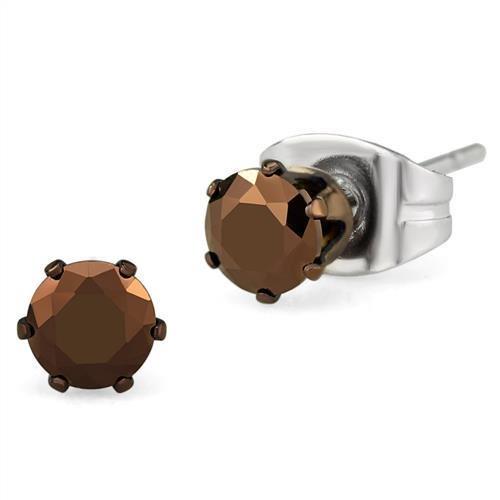 TK2585 - Two Tone IP Light Brown (IP Light coffee) Stainless Steel Earrings with AAA Grade CZ  in Light Coffee
