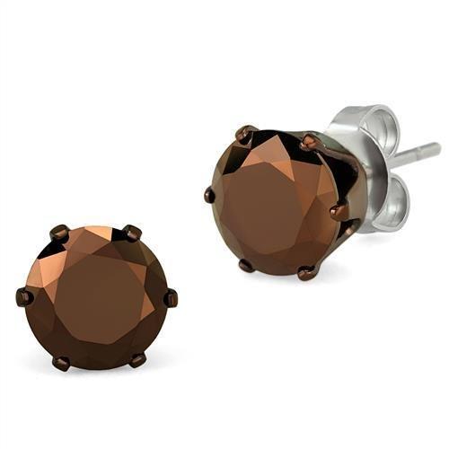 TK2588 - Two Tone IP Light Brown (IP Light coffee) Stainless Steel Earrings with AAA Grade CZ  in Light Coffee