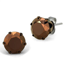 Load image into Gallery viewer, TK2589 - Two Tone IP Light Brown (IP Light coffee) Stainless Steel Earrings with AAA Grade CZ  in Light Coffee
