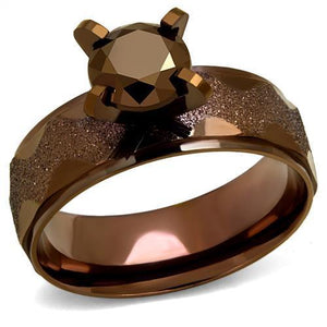 TK2596 - IP Coffee light Stainless Steel Ring with AAA Grade CZ  in Light Coffee
