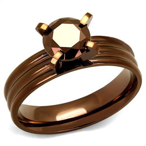 TK2597 - IP Coffee light Stainless Steel Ring with AAA Grade CZ  in Light Coffee