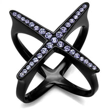 Load image into Gallery viewer, TK2603 - IP Black(Ion Plating) Stainless Steel Ring with Top Grade Crystal  in Amethyst