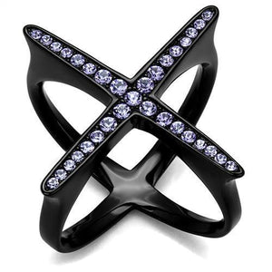 TK2603 - IP Black(Ion Plating) Stainless Steel Ring with Top Grade Crystal  in Amethyst