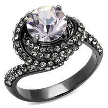 Load image into Gallery viewer, TK2604 - IP Light Black  (IP Gun) Stainless Steel Ring with Top Grade Crystal  in Light Amethyst