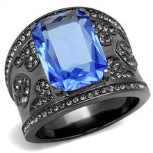 Load image into Gallery viewer, TK2607 - IP Light Black  (IP Gun) Stainless Steel Ring with Top Grade Crystal  in Sapphire