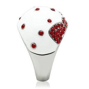 TK260 - High polished (no plating) Stainless Steel Ring with Top Grade Crystal  in Ruby