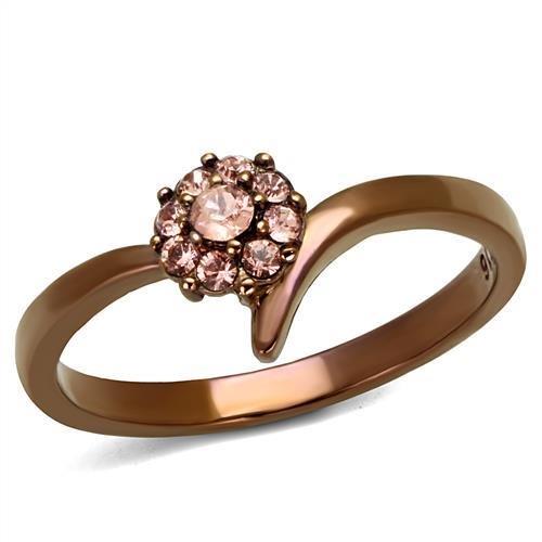 TK2612 - IP Coffee light Stainless Steel Ring with Top Grade Crystal  in Light Peach