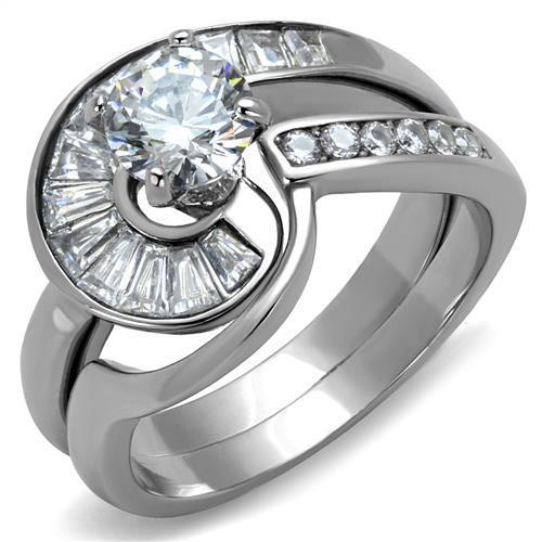 TK2617 - No Plating Stainless Steel Ring with AAA Grade CZ  in Clear