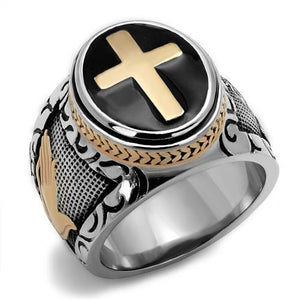 TK2623 - Two-Tone IP Rose Gold Stainless Steel Ring with Epoxy  in Jet