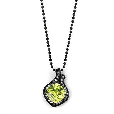 TK2629 - IP Black(Ion Plating) Stainless Steel Chain Pendant with AAA Grade CZ  in Apple Green color