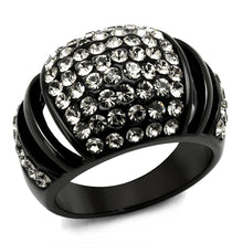 Load image into Gallery viewer, TK2643 - IP Black(Ion Plating) Stainless Steel Ring with Top Grade Crystal  in Hematite