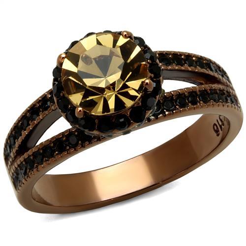 TK2654 - IP Coffee light Stainless Steel Ring with Top Grade Crystal  in Light Smoked