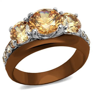 TK2656 - Two Tone IP Light Brown (IP Light coffee) Stainless Steel Ring with AAA Grade CZ  in Champagne