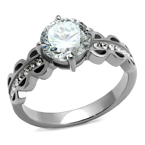 TK2658 - High polished (no plating) Stainless Steel Ring with AAA Grade CZ  in Clear