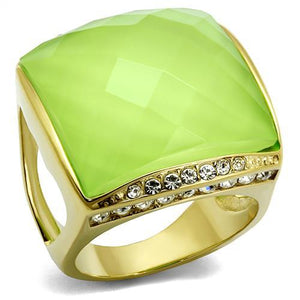TK2661 - IP Gold(Ion Plating) Stainless Steel Ring with Synthetic Synthetic Stone in Apple Green color