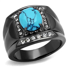 Load image into Gallery viewer, TK2662 - IP Light Black  (IP Gun) Stainless Steel Ring with Synthetic Turquoise in Sea Blue