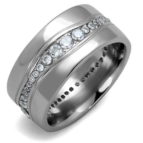 TK2667 - High polished (no plating) Stainless Steel Ring with AAA Grade CZ  in Clear