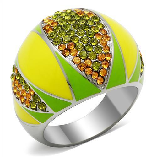 TK266 - High polished (no plating) Stainless Steel Ring with Top Grade Crystal  in Multi Color
