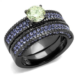 TK2672 - IP Light Black  (IP Gun) Stainless Steel Ring with AAA Grade CZ  in Apple Green color