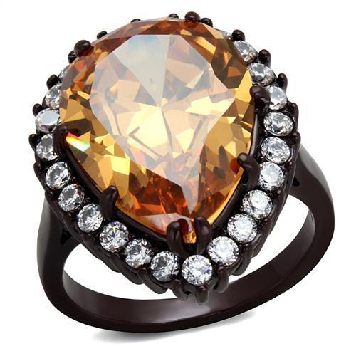 TK2675 - IP Dark Brown (IP coffee) Stainless Steel Ring with AAA Grade CZ  in Champagne