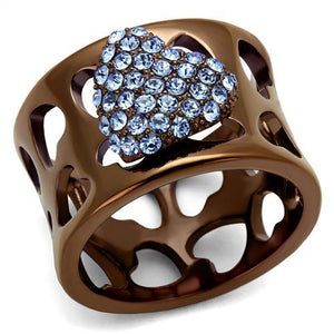 TK2676 - IP Coffee light Stainless Steel Ring with Top Grade Crystal  in Aquamarine