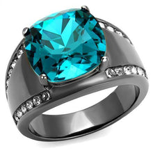 Load image into Gallery viewer, TK2678 - IP Light Black  (IP Gun) Stainless Steel Ring with Top Grade Crystal  in Blue Zircon