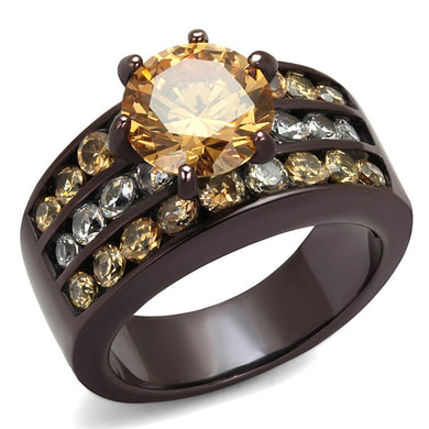 TK2681 - IP Dark Brown (IP coffee) Stainless Steel Ring with AAA Grade CZ  in Champagne