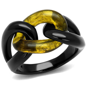 TK2682 - IP Black(Ion Plating) Stainless Steel Ring with Synthetic Synthetic Stone in Topaz