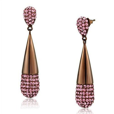 TK2707 - IP Coffee light Stainless Steel Earrings with Top Grade Crystal  in Light Peach