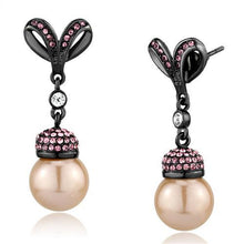 Load image into Gallery viewer, TK2710 - IP Light Black  (IP Gun) Stainless Steel Earrings with Synthetic Pearl in Rose
