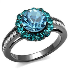 Load image into Gallery viewer, TK2716 - IP Light Black  (IP Gun) Stainless Steel Ring with Top Grade Crystal  in Sea Blue