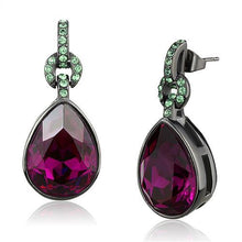 Load image into Gallery viewer, TK2726 - IP Light Black  (IP Gun) Stainless Steel Earrings with Top Grade Crystal  in Fuchsia