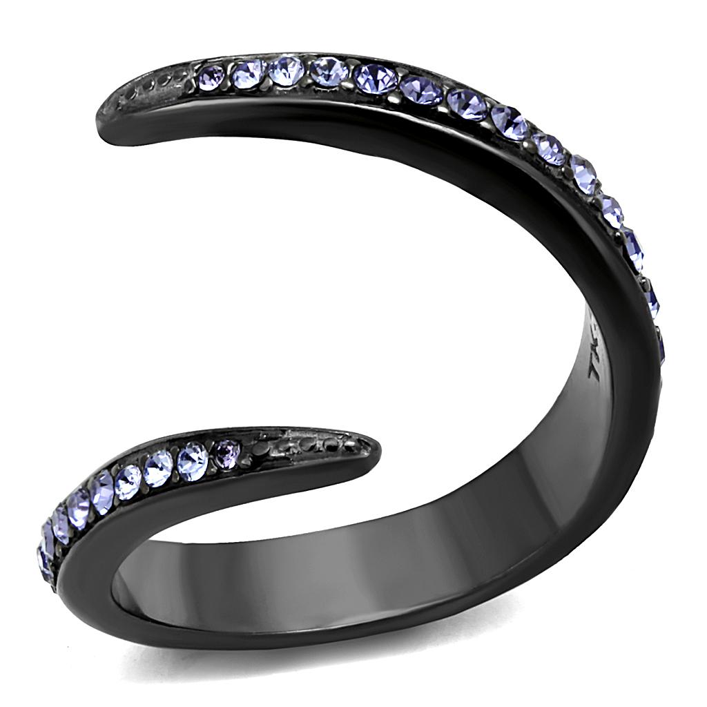 TK2732 - IP Light Black  (IP Gun) Stainless Steel Ring with Top Grade Crystal  in Tanzanite
