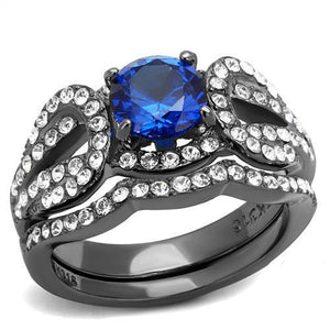TK2740 - IP Light Black  (IP Gun) Stainless Steel Ring with Synthetic Spinel in London Blue