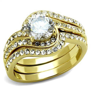 TK2742 - IP Gold(Ion Plating) Stainless Steel Ring with AAA Grade CZ  in Clear