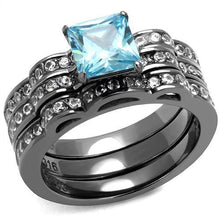 Load image into Gallery viewer, TK2748 - IP Light Black  (IP Gun) Stainless Steel Ring with AAA Grade CZ  in Sea Blue