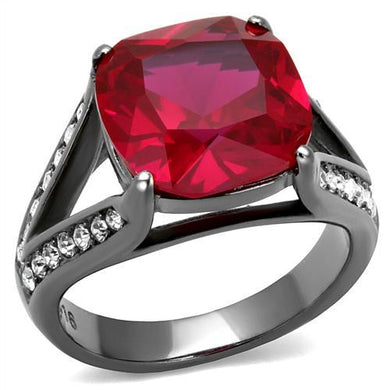 TK2760 - IP Light Black  (IP Gun) Stainless Steel Ring with Synthetic Corundum in Ruby