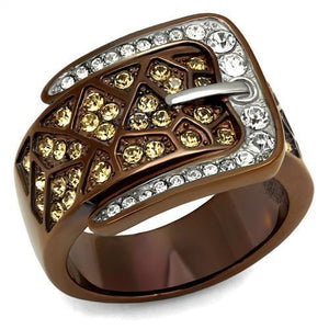 TK2770 - Two Tone IP Light Brown (IP Light coffee) Stainless Steel Ring with Top Grade Crystal  in Citrine Yellow