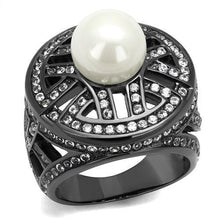 Load image into Gallery viewer, TK2771 - IP Light Black  (IP Gun) Stainless Steel Ring with Synthetic Pearl in White