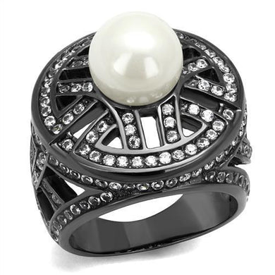 TK2771 - IP Light Black  (IP Gun) Stainless Steel Ring with Synthetic Pearl in White