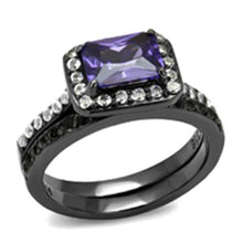 Load image into Gallery viewer, TK2778 - IP Light Black  (IP Gun) Stainless Steel Ring with AAA Grade CZ  in Tanzanite