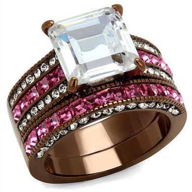 TK2782 - IP Coffee light Stainless Steel Ring with AAA Grade CZ  in Clear