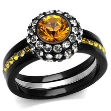Load image into Gallery viewer, TK2783 - Two-Tone IP Black (Ion Plating) Stainless Steel Ring with Top Grade Crystal  in Topaz