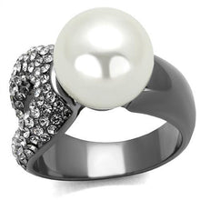 Load image into Gallery viewer, TK2800 - IP Light Black  (IP Gun) Stainless Steel Ring with Synthetic Pearl in White