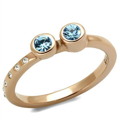 TK2807 - IP Rose Gold(Ion Plating) Stainless Steel Ring with Top Grade Crystal  in Sea Blue