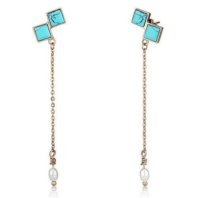 TK2814 - IP Rose Gold(Ion Plating) Stainless Steel Earrings with Synthetic Turquoise in Sea Blue